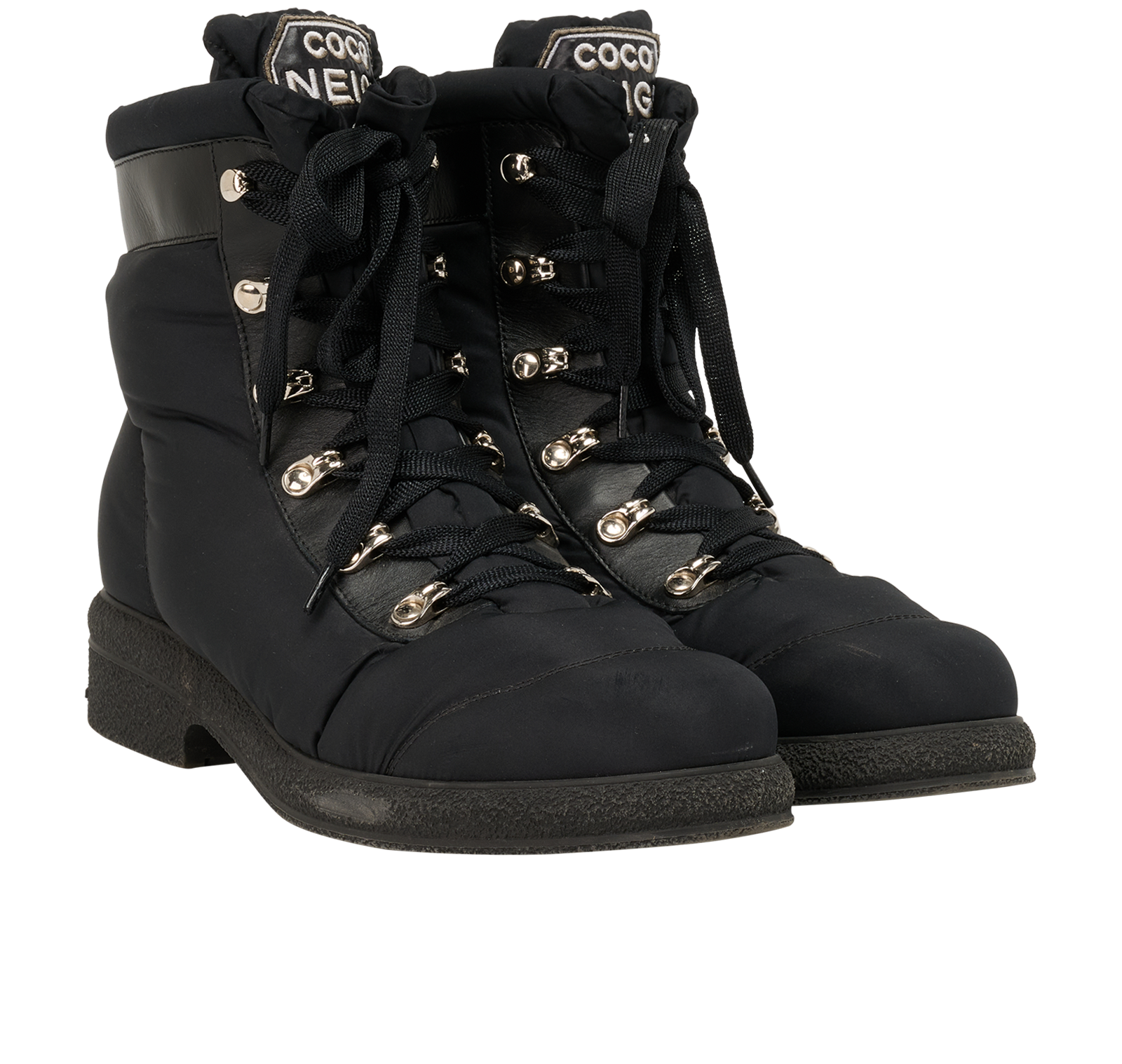 Chanel Coco Neige Boots, &pound;395, Shoes, Black, Leather/Nylon, Side view