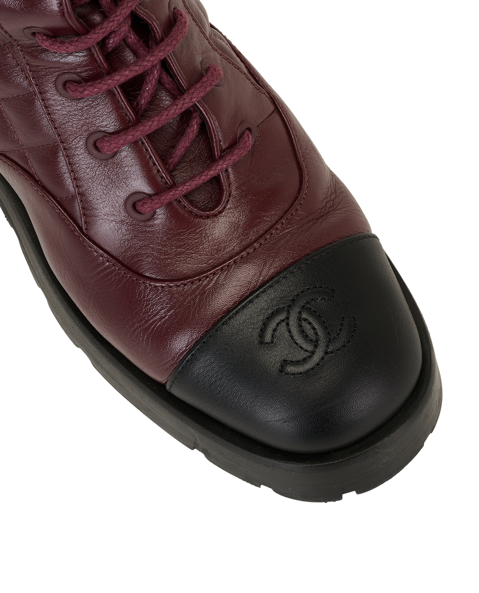 Chanel Logo Lace Up Boots, &pound;550, Shoes, Black/Burgundy, Leather, Other view