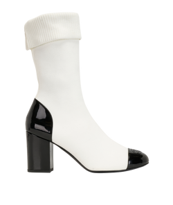 Chanel Sock Ankle Boots, Fabric/Patent, Black/White, UK7.5, B, 2*