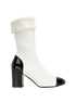 Chanel Sock Ankle Boots, &pound;850, Shoes, Black/White, Fabric/Patent Leather, Front view