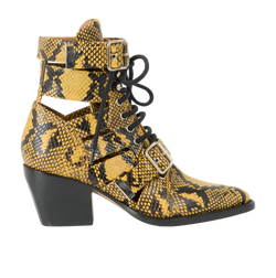 Chloe Snakeprint Rylee Cut Out Boots, Leather, Black/Yellow, UK 5, 3*