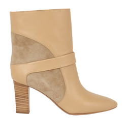 Chloé Block Heel Ankle Boots, Leather/Suede, Beige, UK6, B/DB, 3*