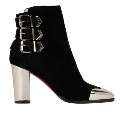 Christian Louboutin Chelita Wingtip Ankle Boot, &pound;320, Shoes, Black/Silver, Leather/Suede, Front view