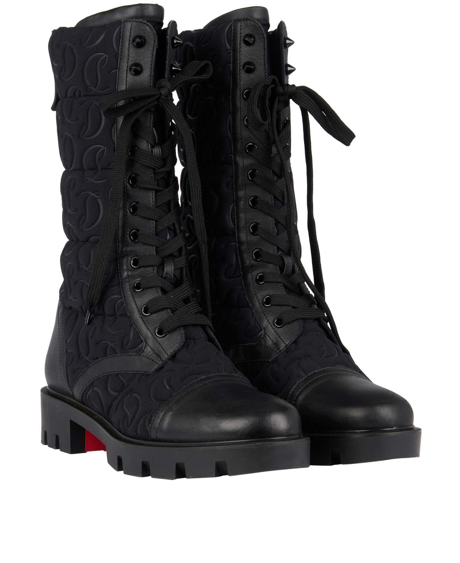 Christian Louboutin Pavleta Combat Boots, &pound;595, Shoes, Black, Nylon, Side view