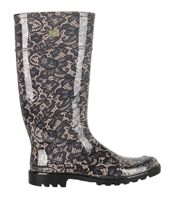 Dolce & Gabbana Laced Rain Boots, Rubber, Black/Beige, UK 8, 2*