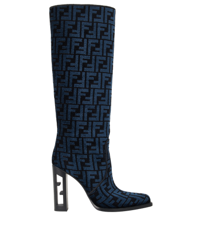 Fendi Jacquard Boots, £595, Shoes, Blue, Velvet, Front view