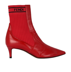 Fendi Sock Ankle Boots, Leather/Fabric, Red,UK3, 3*