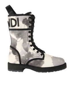 Fendi FF Combat Boots, Canvas, Black/White, UK3, DB/B, 4*