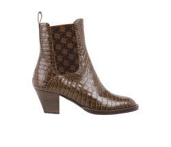 Fendi Croc Embossed Ankle Boots, Leather, Brown, UK4, 4*