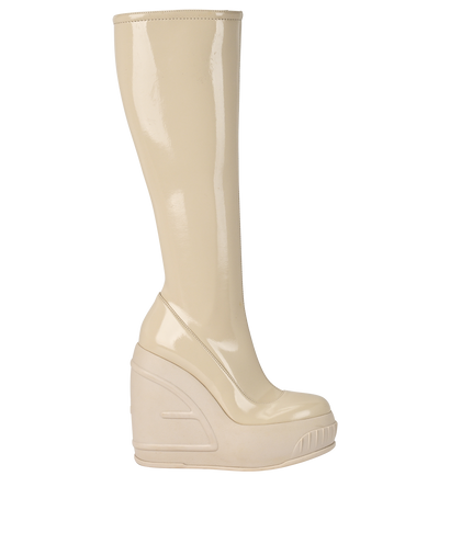 Fendi Knee High Wedge Boots, £295, Shoes, Cream, Patent Leather, Front view