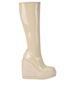 Fendi Knee High Wedge Boots, Patent, Cream, UK4, 2*