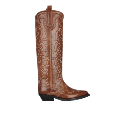 Ganni Knee-High Embroidered Western Boots, front view