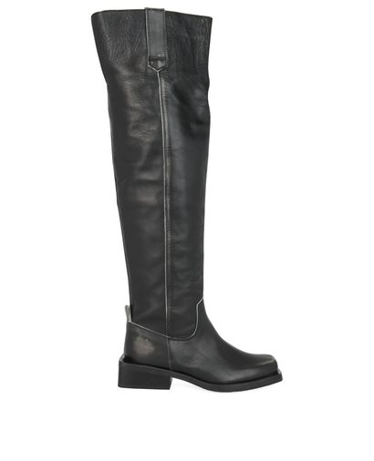 Ganni Square-toe Faded Leather Over The Knee Boots, front view