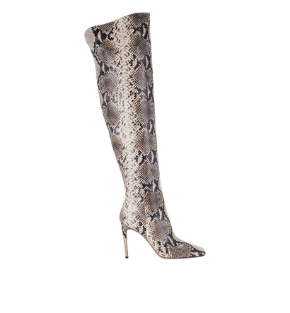 Gianvito Rossi Snake Embossed Tigh High Boots, &pound;420, Shoes, Beige/Grey, Leather, Front view