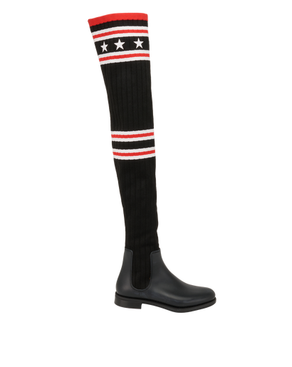 Givenchy Over The Knee Rain Sock Boots, &pound;295, Shoes, Black, Crochet Knit/Rubber, Front view
