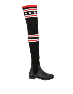 Givenchy Over The Knee Rain Sock Boots, Rubber/ Knit, Black/ Red, UK3, 3*