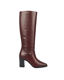Gucci Double GG Knee High Boots, Leather, Burgundy, 5, 4*