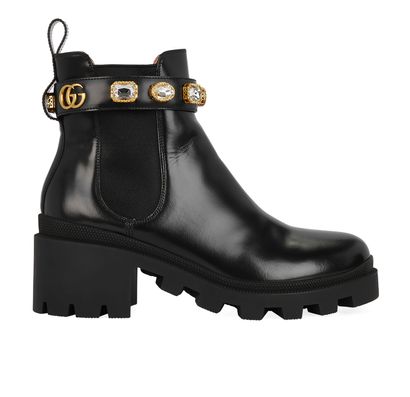 Gucci Crystal Belt Ankle Boots, front view