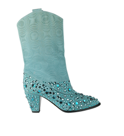 Gucci Crystals Cowboy Boots, Leather/Satin, Blue, UK4.5, 2*