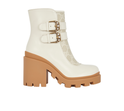 Gucci GG Ankle Boots - Size UK2, Leather/Canvas, Cream, 4*