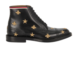 Gucci Embroidered Brogue Boots, Mens, Leather, Black, UK8, DB/B, 3*