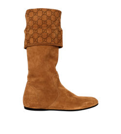 Gucci Foldover GG Cuff Flat Boots, Suede, DB/B, 3*