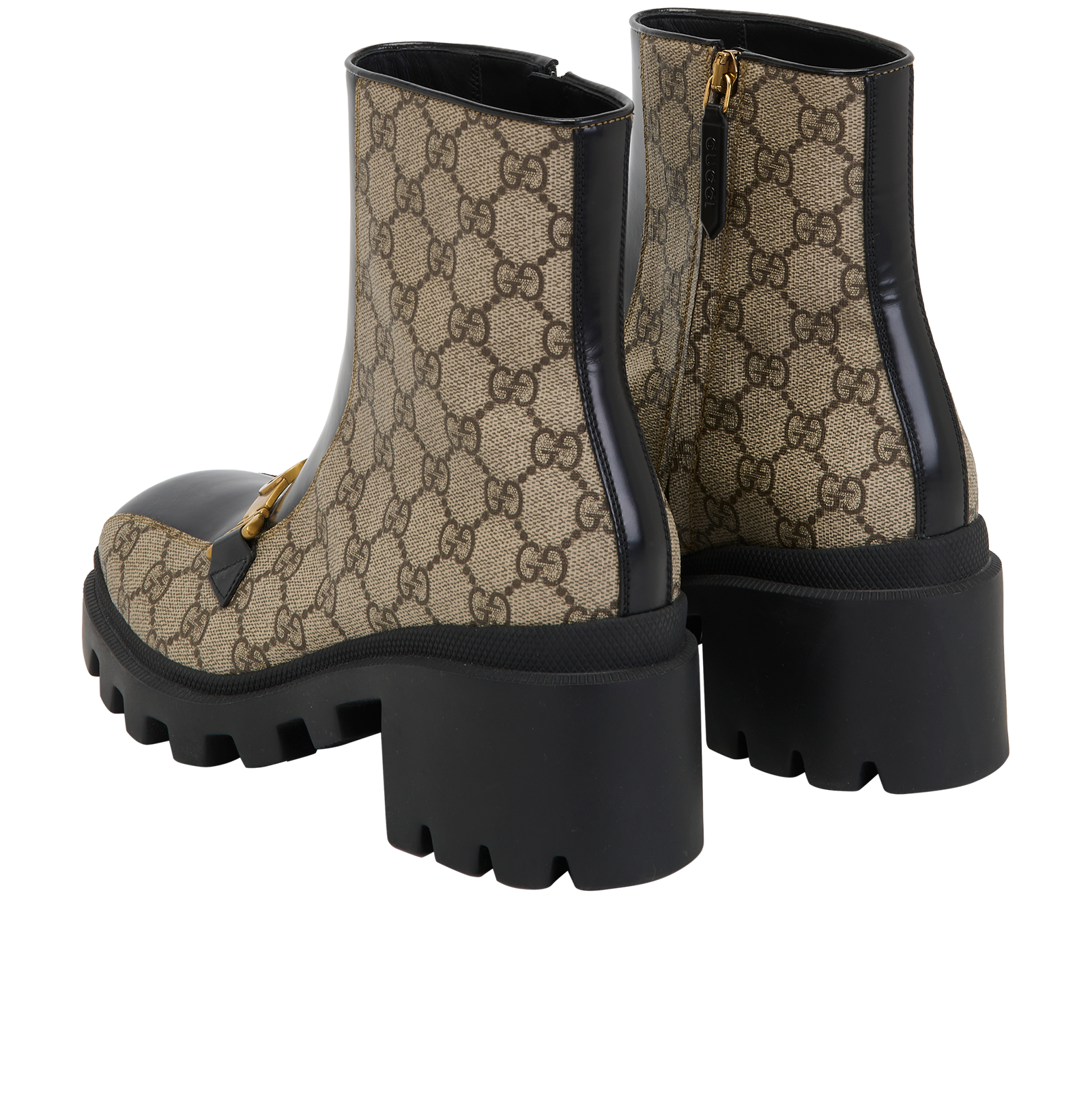 Gucci GG Buckle Boots, &pound;450, Shoes, Beige/Black, Canvas, Back view