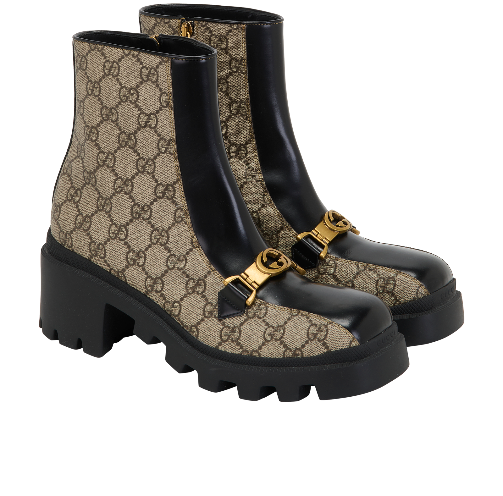 Gucci GG Buckle Boots, &pound;450, Shoes, Beige/Black, Canvas, Side view