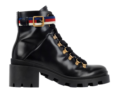Gucci Sylvie Web Ankle Boots, front view