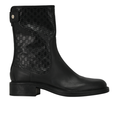 Gucci GG Embossed Biker Boots, &pound;350, Shoes, Black, Leather, Front view