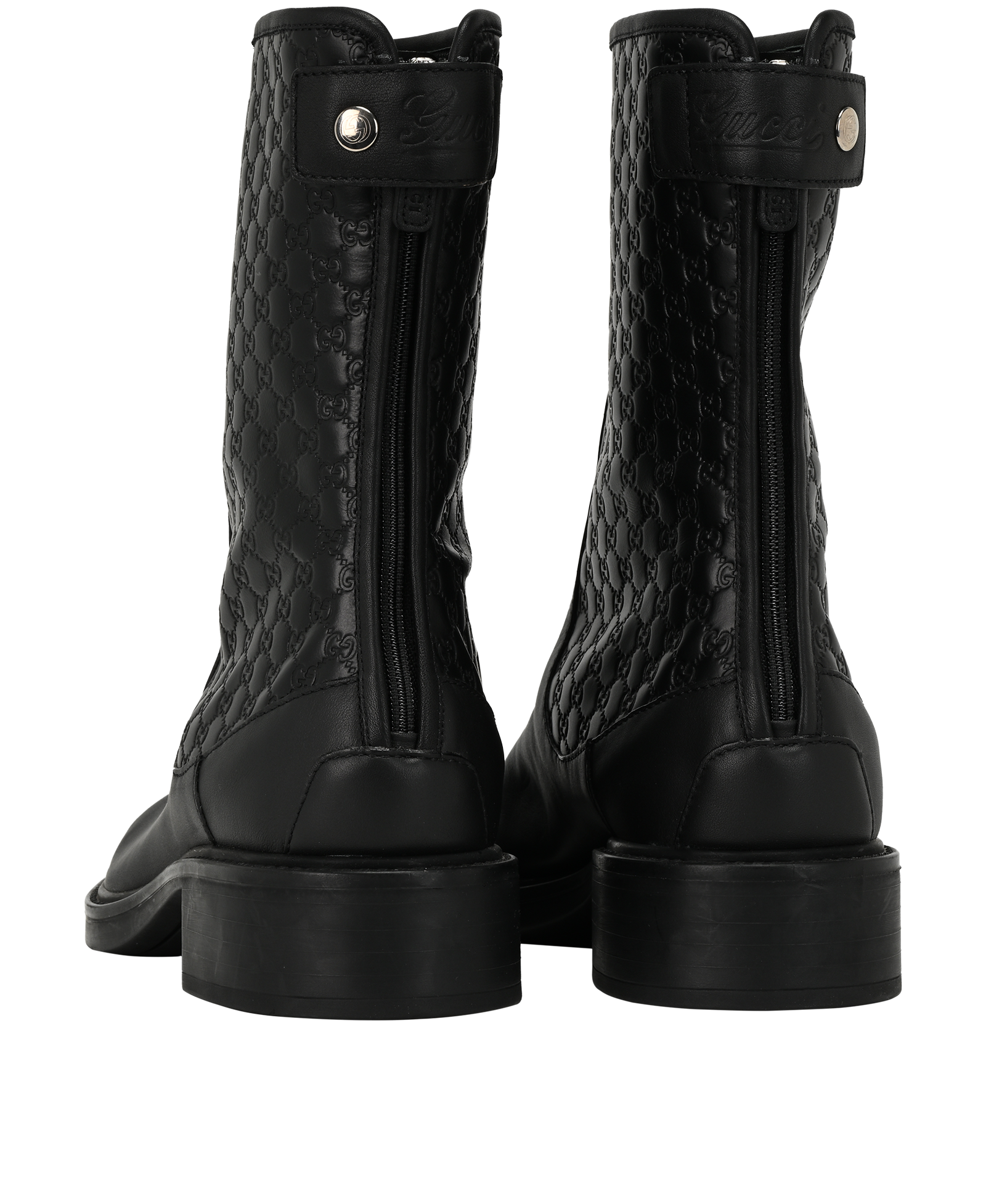 Gucci GG Embossed Biker Boots, &pound;350, Shoes, Black, Leather, Back view
