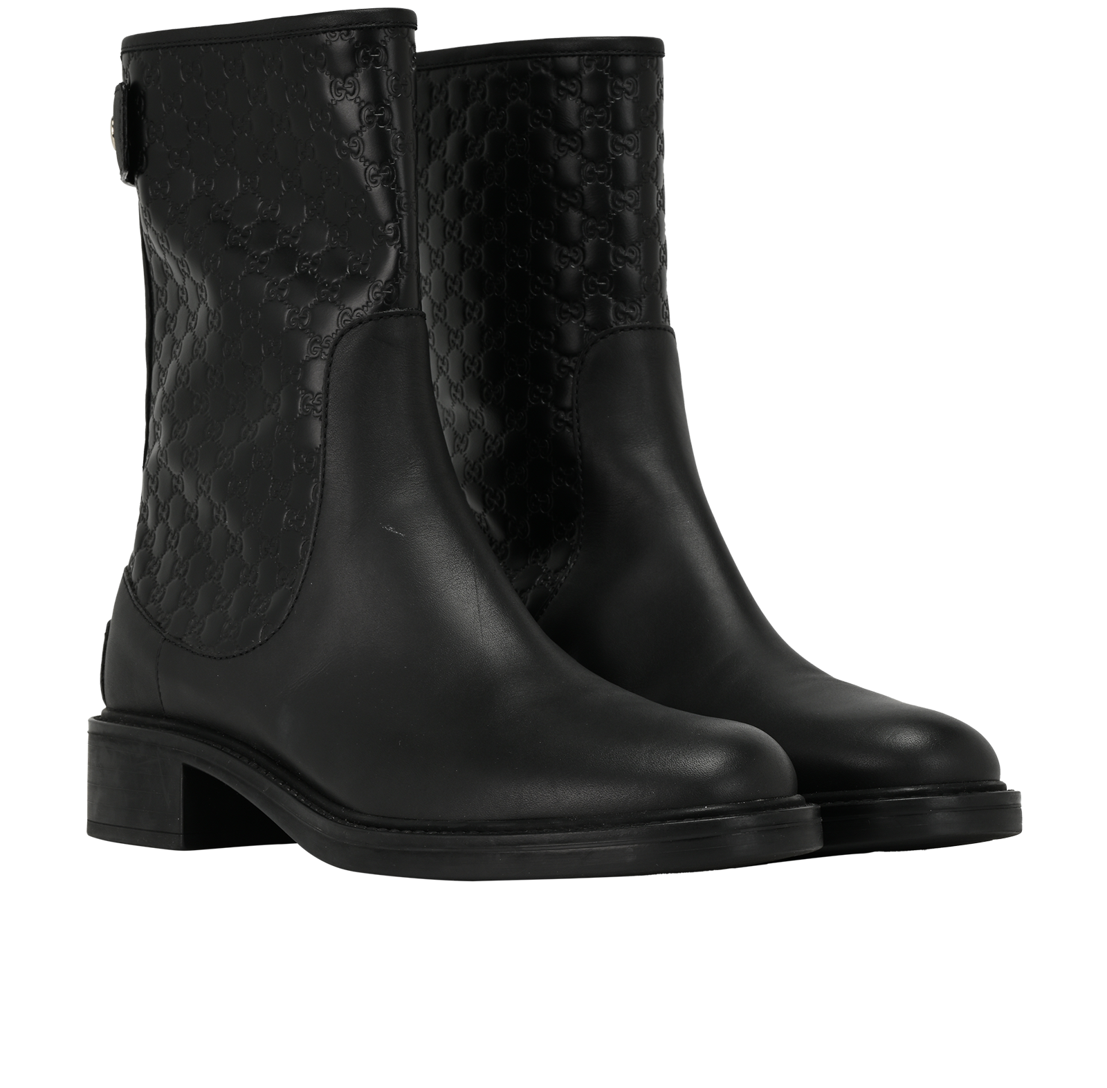 Gucci GG Embossed Biker Boots, &pound;350, Shoes, Black, Leather, Side view