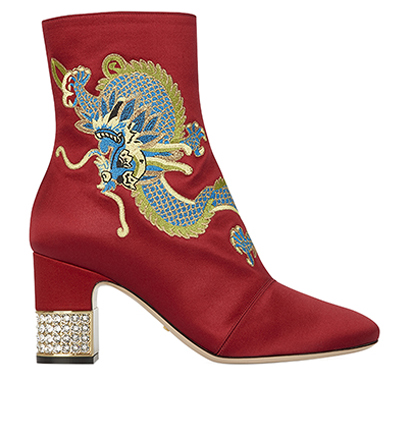 Gucci Embroidered Dragon Ankle Boots, front view