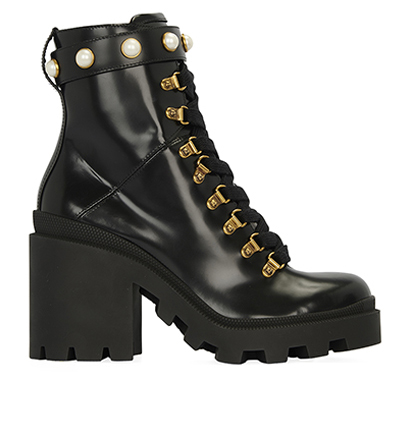 Gucci Faux Pearl Embellished Ankle Boots, front view