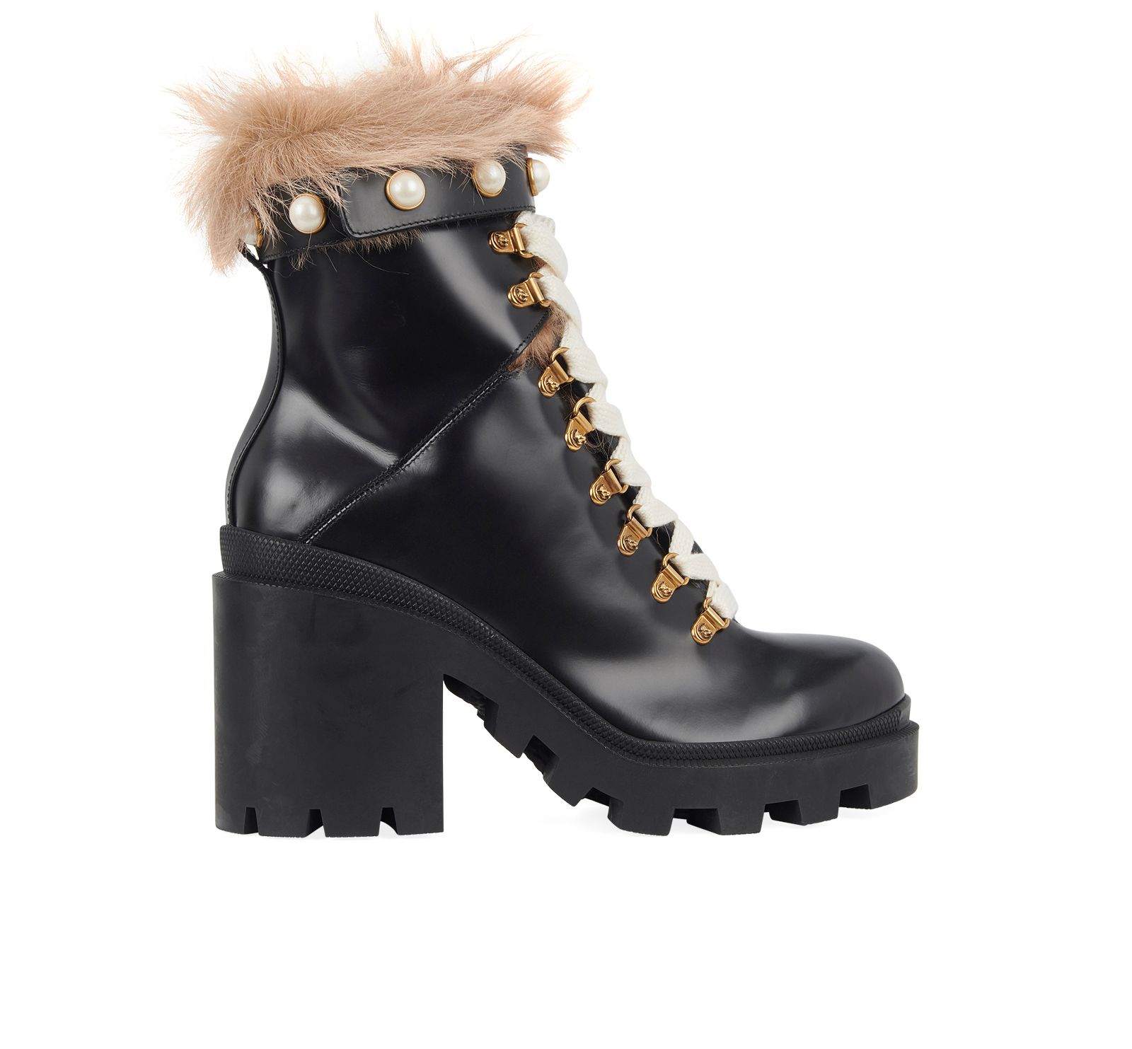 Gucci combat boots with pearls deals