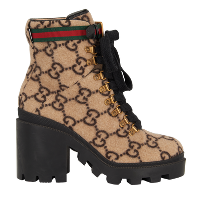Gucci Combat Ankle Boots, &pound;295, Shoes, Beige, Wool, Front view