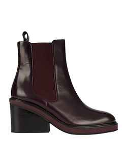 Hermes Ness Ankle Boots, Leather, Burgundy, 6, 2*, DB