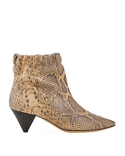 Isabel Marant Leffie Snake Effect Ankle Boots, Leather, Beige, DB/B, UK 4