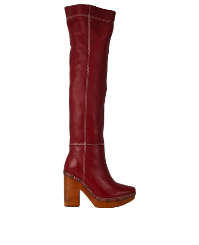 Jacquemus Toula Knee High Boots, £80, Shoes, Red, Leather, Front view