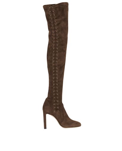 Jimmy Choo Brown Lace Up Knee High Boots, front view