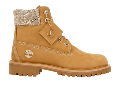 Jimmy Choo X Timberland Crystal Boots, &pound;450, Shoes, Tan, Crystal/Leather, Front view