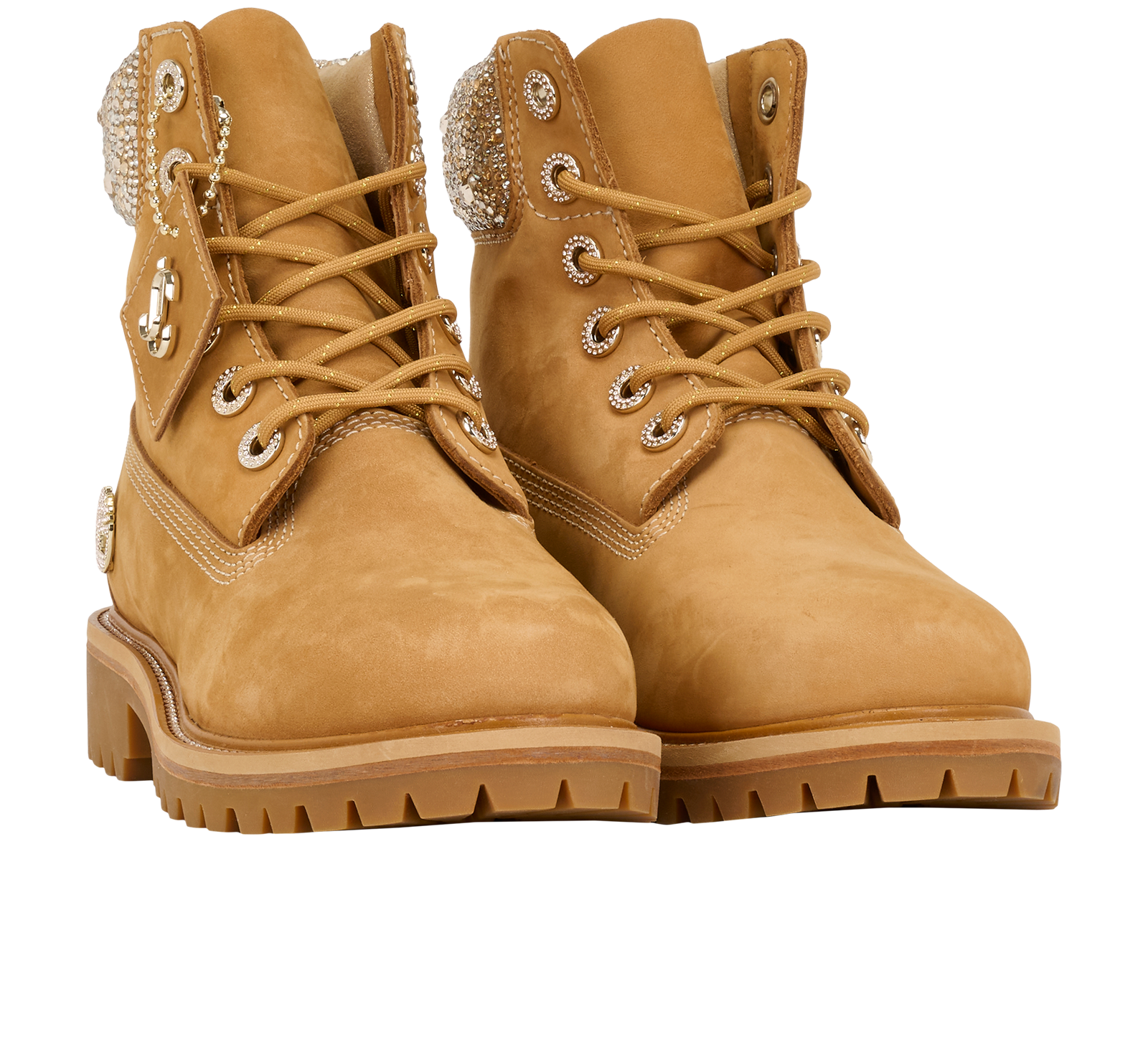 Jimmy Choo X Timberland Crystal Boots, &pound;450, Shoes, Tan, Crystal/Leather, Side view