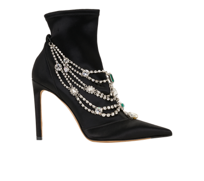 Jimmy Choo Lyja 100 Crystal Ankle Boots, &pound;220, Shoes, Black, Satin, Front view