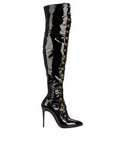 Christian Louboutin Alta 100 Knee High Boots, Patent, Black, 5, 3*