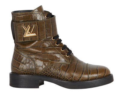 Louis Vuitton Croc Embossed Boots, &pound;350, Shoes, Green, Leather, Front view