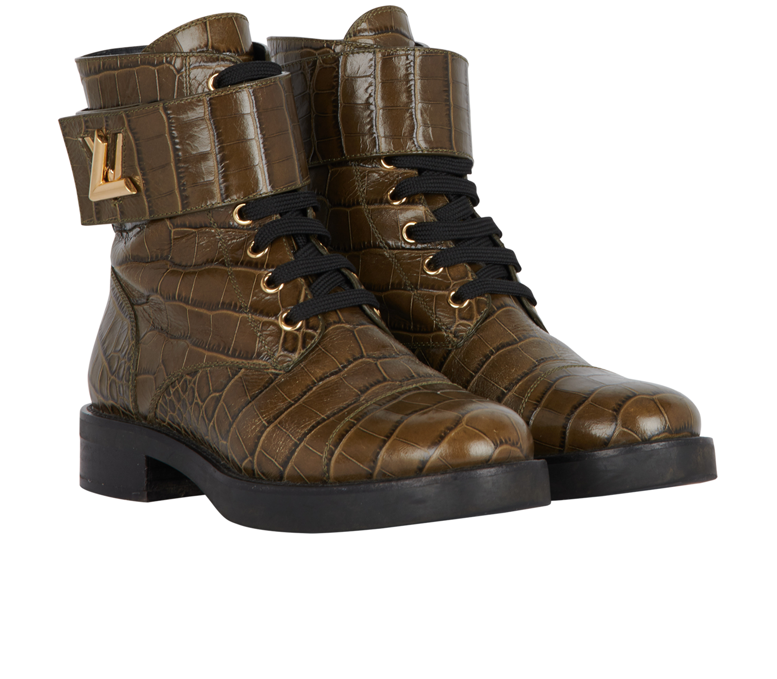 Louis Vuitton Croc Embossed Boots, &pound;350, Shoes, Green, Leather, Side view