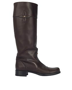 Louis Vuitton High Knee Logo Boots, Leather, Brown, 7.5, 3*