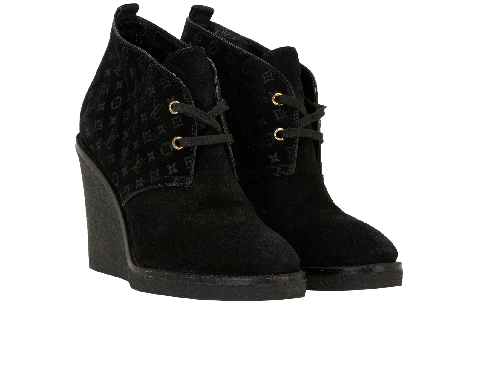 Louis Vuitton Wedge Boots, &pound;180, Shoes, Black, Suede, Side view