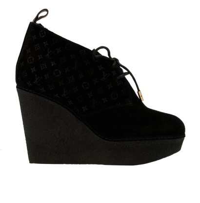 Louis Vuitton Monogram Wedges, &pound;180, Shoes, Black, Suede, Front view