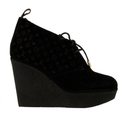 Louis Vuitton Monogram Wedges, Suede, Black, UK3.5, DB, 3*